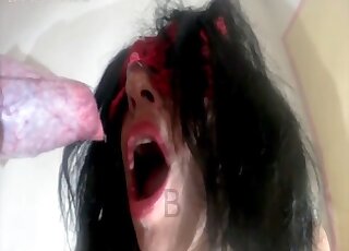 Amateur masked hussy loves tasting dog cum and warm piss
