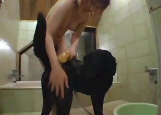 Young Japanese doll tasted dog sperm after having zoo sex