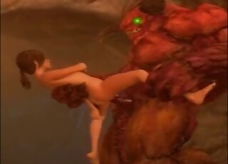 3D cartoon porn - Huge beast impales brunette on his schlong
