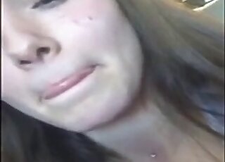Brunette cam girl leaves her dog sniff and lick the pussy during her show
