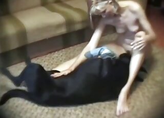 Sexy blonde woman in hot homemade zoo porn with her furry friend