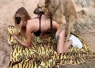 Chick in a black mask lets this dog fuck her in the middle of nowhere