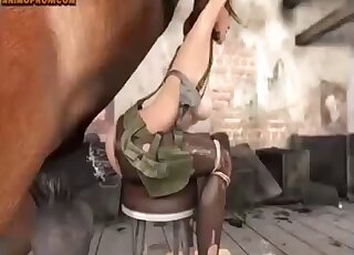 Quiet gets impaled on D-Horse's huge cock as she orgasms hard